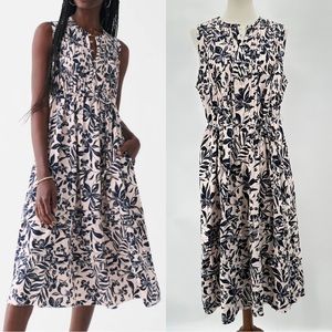 Faherty Navy and White Floral Midi Dress